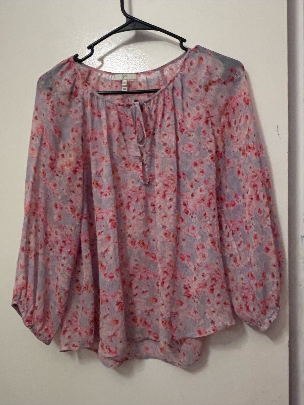 Joie Pink silk Floral Tie-Neck Peasant Blouse